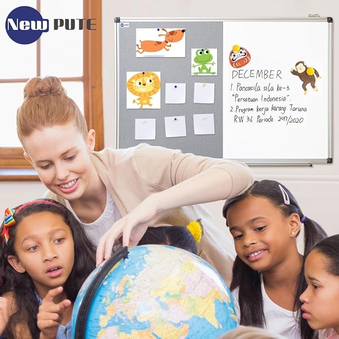 White Board and Cork Board Combo - 36 x 24 Inches Large Dry Erase Whiteboard and Bulletin Board, Magnetic Wall Pin Display Board for Home, Classroom & Office, 24"x36" Grey