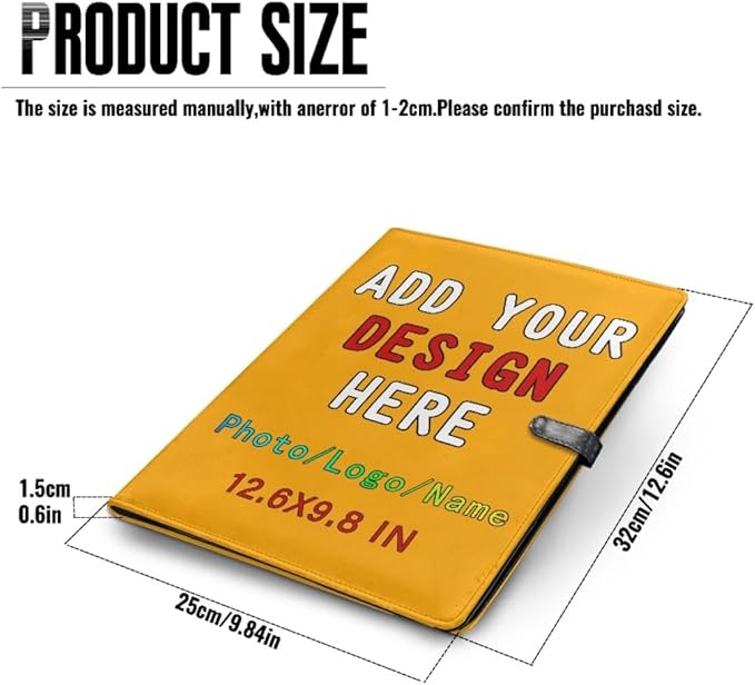 Personalized Leather Portfolio for Men Women, Custom Logo/Text/Photo Binder, A4/Letter Size Document Holder for Documents, Business, Conference, School, Orange