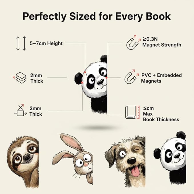10PCS Funny Animal Magnetic Bookmarks - Cute Peek a Boo Page Markers for Books Magnetic Page Clips, Reading Accessories for Women Teachers Office Book Lover Birthday Valentines Christmas Gifts