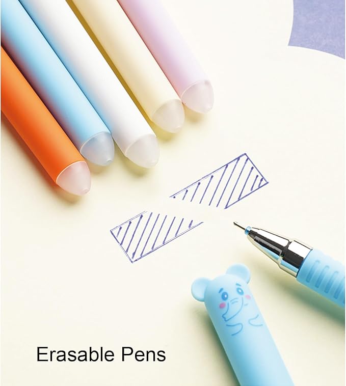 MOZXIRZ 4 Pcs Cute Erasable Pens Cartoon Animal Gel Pen 0.5mm Black Ink Smooth Writing Pen Kawaii Bear Panda Erasable Pens for Women Girls Boys Office Supplies School Supplies (Cute Animal-Black Ink)