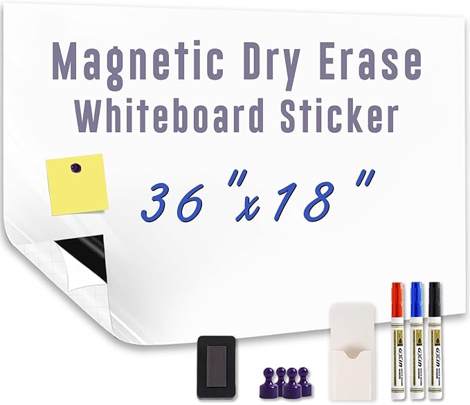 Magnetic Whiteboard Sticker - Adhesive Backing 36'' x 18'' Dry Erase Board for Wall Whiteboard Contact Paper for Office Home Include Starter Kit