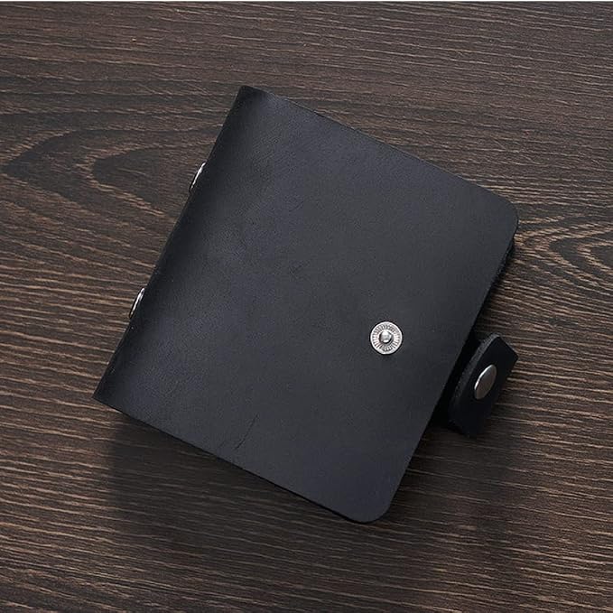 A9 Genuine Leather Journal, Black Handmade Leather Pocket Size Binder Planner, Mini Vintage Leather Planner, 120 Sheets Pages, Loose Leaf 3-Ring with Snap Button Closure (Black)