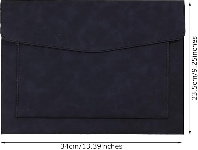 PU Leather A4 File Folder Document Holder with 2 Compartments Envelope Folder Case with Snap Closure for Receipt Contract (Black)