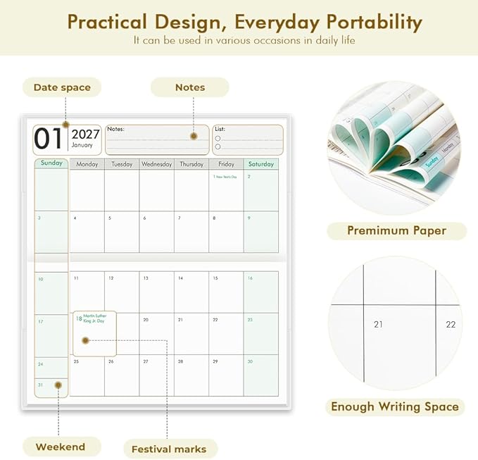 Pocket Calendar 2027-2028 for Purse, Small Pocket Planner 2027-2028 for Purse 3.5×6.5In,24 Month Organizer from Jan 2027- December 2028 Mini Planner with Pvc Cover for Organizing & Planning