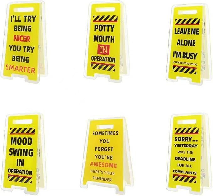 6 Pcs Office Note Holder Clips, Mini Acrylic Yellow Desk Signs Decor Gift for Colleague Leader Employee Birthday