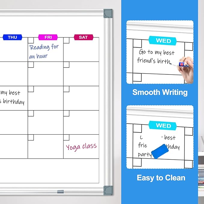 Magnetic White Board Calendar Dry Erase for Wall 48" x 36", Monthly Calendar Whiteboard Dry Erase Board Wall Mounted Board, Colorful Calendar Board for Office, School, Home, Kitchen,Store