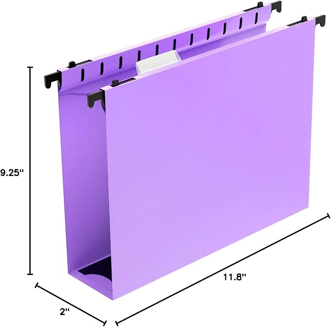 Shutex Extra Capacity Plastic Hanging File Folders,12 Pack Reinforced Hang Folders,Heavy Duty 2 Inch Expansion,Plastic Filing Cabinet Folders,Letter Size,Designed for Bulk Files, Medical Charts,Purple