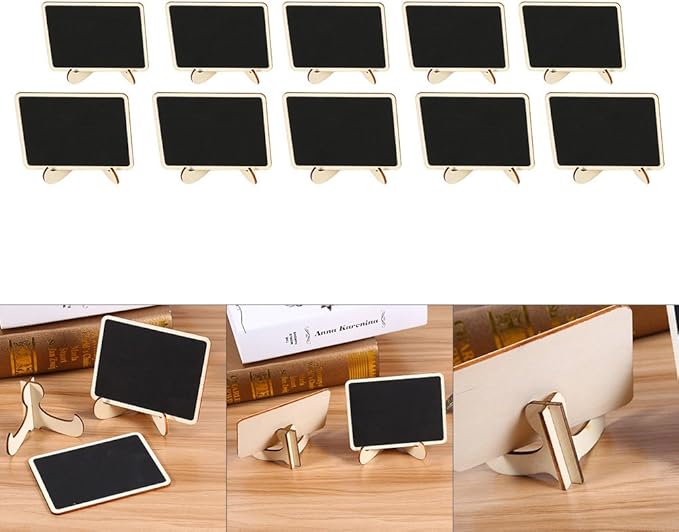 10Pcs Mini Chalkboard Signs for Food, 2.3 x 1.9in Rectangle Small Chalkboard Sign with Stand, Wooden Food Signs for Buffets, Weddings, Gatherings and Birthday Party