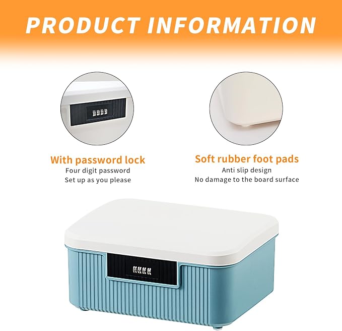 Lockable Storage Container Bin, 2.3 Gallon Capacity Organizer Box with Combination Lock, Heavy Duty Plastic Trunk, Usable As Item Organizer Or Office File Storage(Blue)