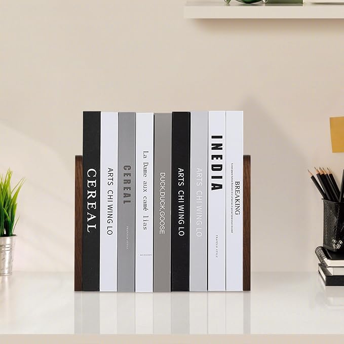 Book Ends, Black Wooden Bookends for Shelves - Heavy Duty Non-Slip Book Organizers, Upgraded Decorative Bookend Holders for Home, Kitchen, Office, Set of 2 Book Stopper, Small