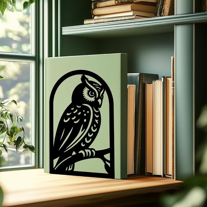 1 Pair Metal Bookends for Shelves, Owl Bookshelf Decor Heavy Duty Book Ends Book Stoppers for Office, Desk, Shelf, Room 3.5"x4.7"x7.1" Book Holders for Shelves Tall Bookends