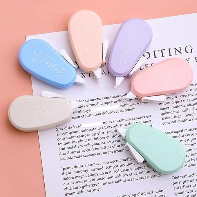 LOPURO White Out Correction Tape, 6Pcs Cute White Out Tape Pastel Color Correction Tape Eraser Easy to Use Applicator Instant Corrections for School Office Home Supplies (Simple)