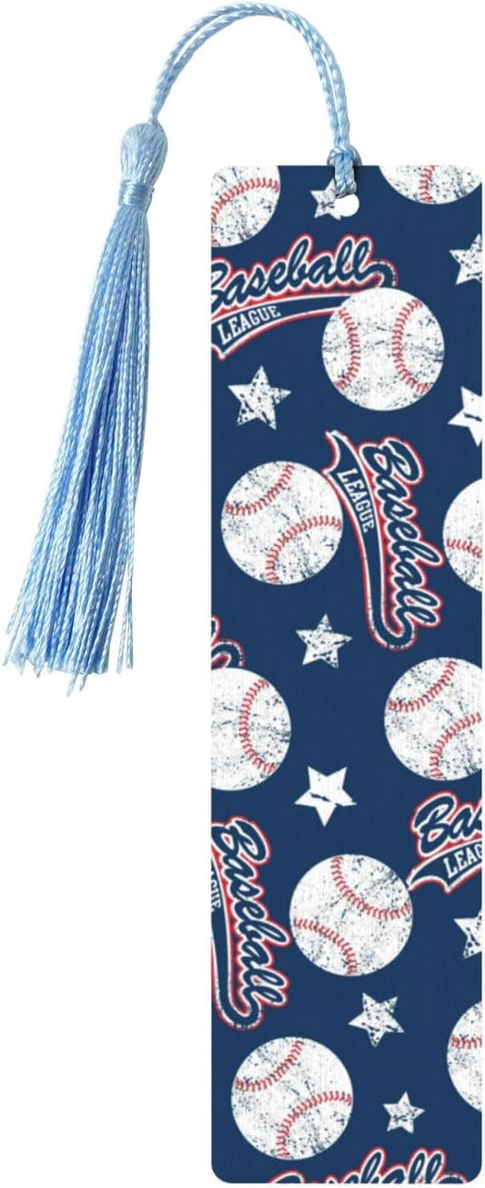 Baseball Ball 5pcs Wood Bookmarks with Tassel for Planner Reading Book Lovers Accessory Readers Men Women 4.6 X 1.2 Inch