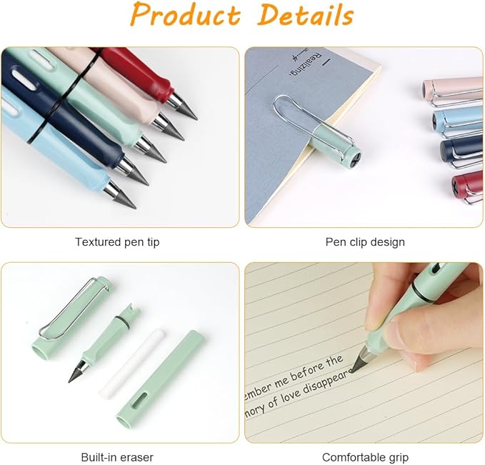 Ainiv Inkless Reusable Pencil with Eraser & 5 Replaceable Nibs - Endless Writing for Home, Office & School