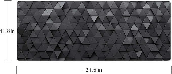 Gaming Mouse Pad, Large Mouse Pads for Desk, Non-Slip Rubber Base Mousepad, Keyboard Mouse Mat, Desk Pad with Stitched Edges, 31.5x11.8inch, Black Grey Triangular Abstract