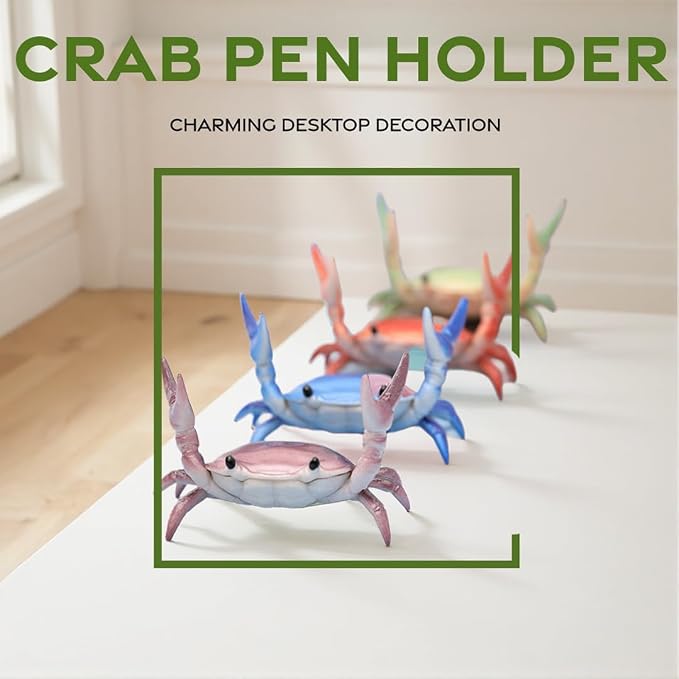 Crab Pen Holder Sturdy Desk Crab Pen Holder for Pencils Lipsticks Eyebrow Pencils Office Desk Accessories for Home Office School desk organizer Cute Multifunctional crab pencil holder Gift (Green)