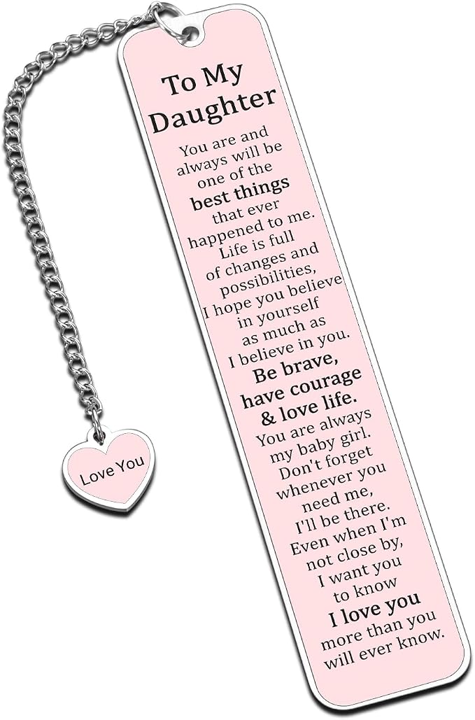 GGOJAGST Daughter Gifts from Mom Dad, Graduation Birthday Gifts for Daughter, Pink Bookmarks for Teen Girls, Sweet 16th 18th Daughters Birthday Grad Wedding Presents for Women