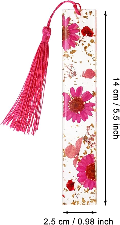 Penta Angel Dried Flower Resin Bookmarks Handmade Clear Pressed Floral Page Markers with Silky Tassel Reading Gift for Women Adults Graduation Valentine’s Day Christmas (Rose Red)