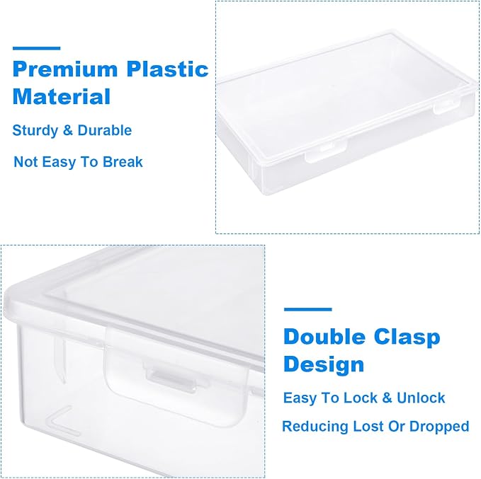 3 Pack Plastic Storage Boxes with Hinged Lids for 8.5" x 11" Letter, 2" Height A4 File Storage Case, Clear Scrapbook Paper Storage Boxes Documents Magazines Holder