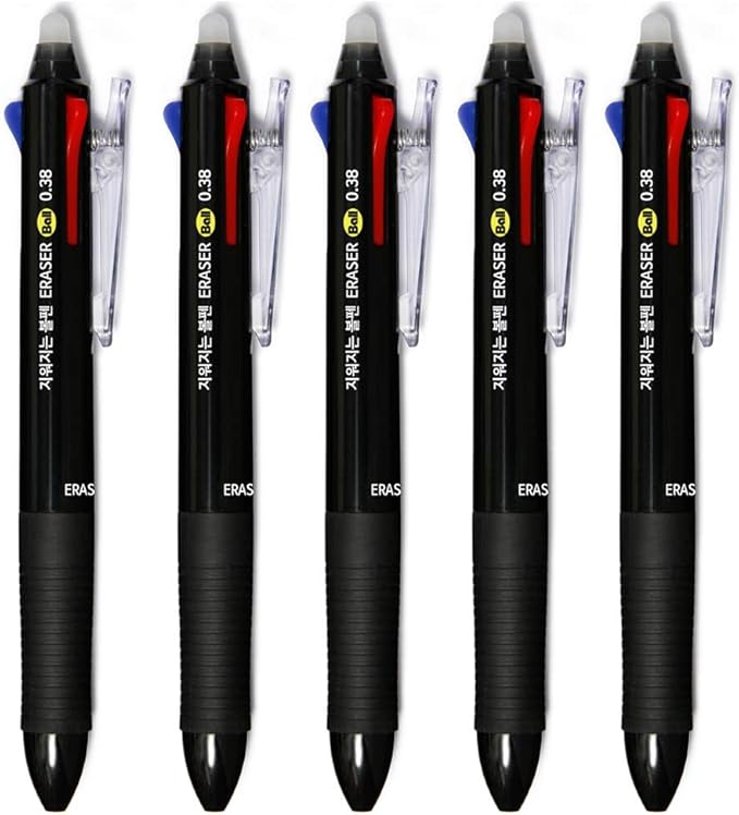 ERASER BALL 3 Color 0.38mm, Erasable Gel Pen and Refills, Black Blue Red Ink, MB-300 (5 Pens)