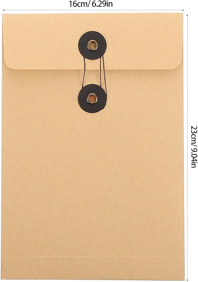 SHINEOFI 6pcs Kraft String Envelope File Folder, Paper Envelope File Bag Document Holder Storage Pouch Organizer for Office Schools Supplies