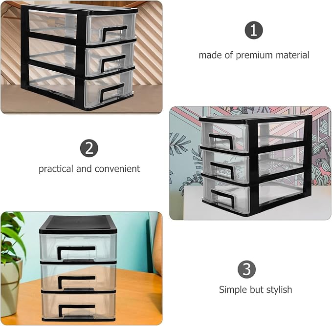 balacoo 3-Layer Transparent Drawer Storage Cabinet Portable Plastic Organizer for Desk Office and Home Multi-Functional Closet Storage Box 8.30X7.55X5.98In