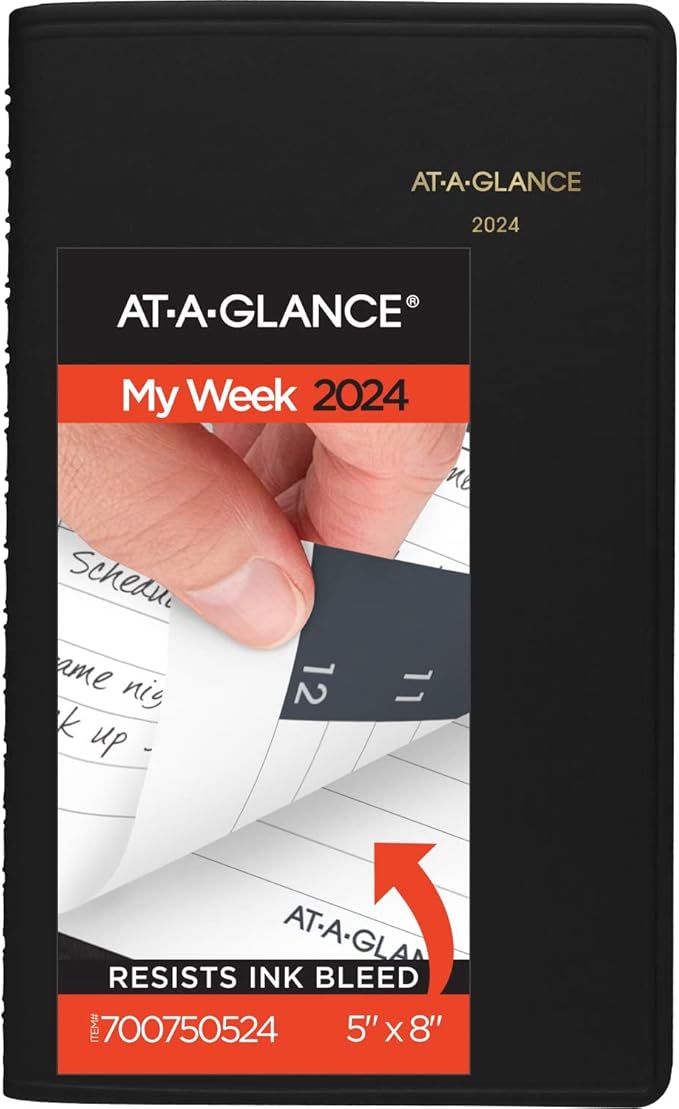 AT-A-GLANCE 2024 Weekly Appointment Book Planner, 5" x 8", Small, 12 Months, Black (700750524)