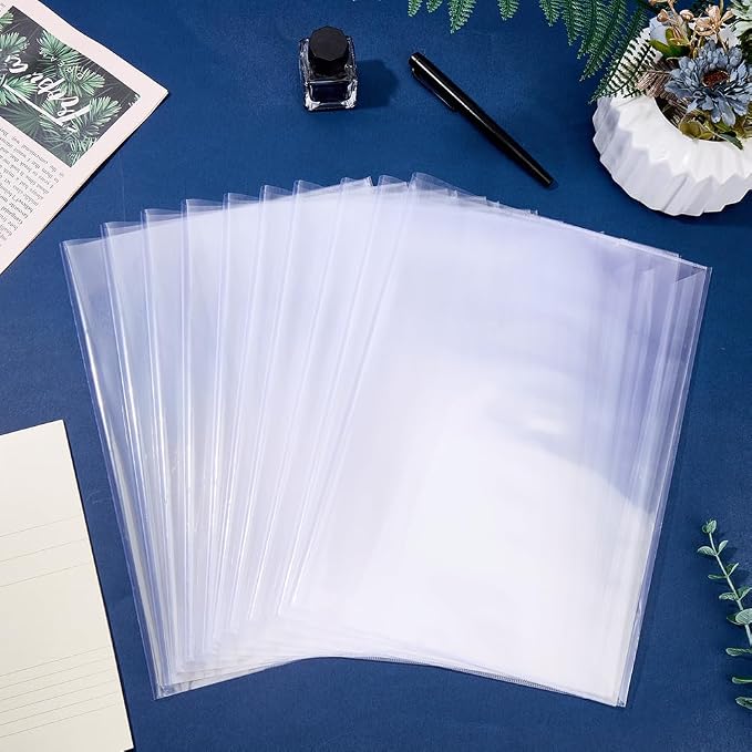 GORGECRAFT 10Pcs Clear Plastic Book Covers 12 x 8.6 Inch Adjustable Transparent Waterproof Book Sleeve Protector with Self-Adhesive Closure for Notebook Textbook Paperbacks Journal Diary Document