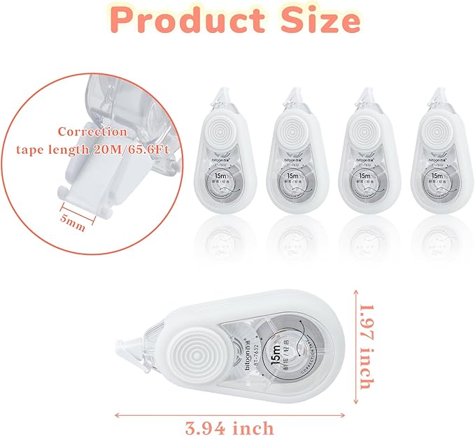 Temiary 4 Pcs White Correction Tape with Dispenser, Smooth Quick Dry Pull Out Tapes for Instant Corrections, 49.2 Ft Easy to Use Tear-Resistant Applicator for Office Note Taking, Journaling (White)