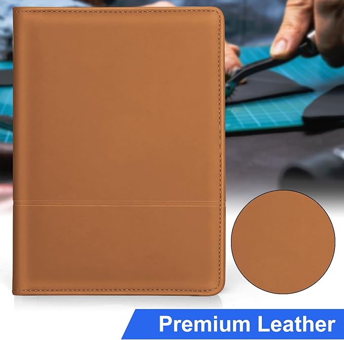 Classic Padfolio/Junior Portfolio Folder Case, Business A5 Binder Organizer Notepad for Men Women, 5 x 8 Writing Pad Included, Brown.