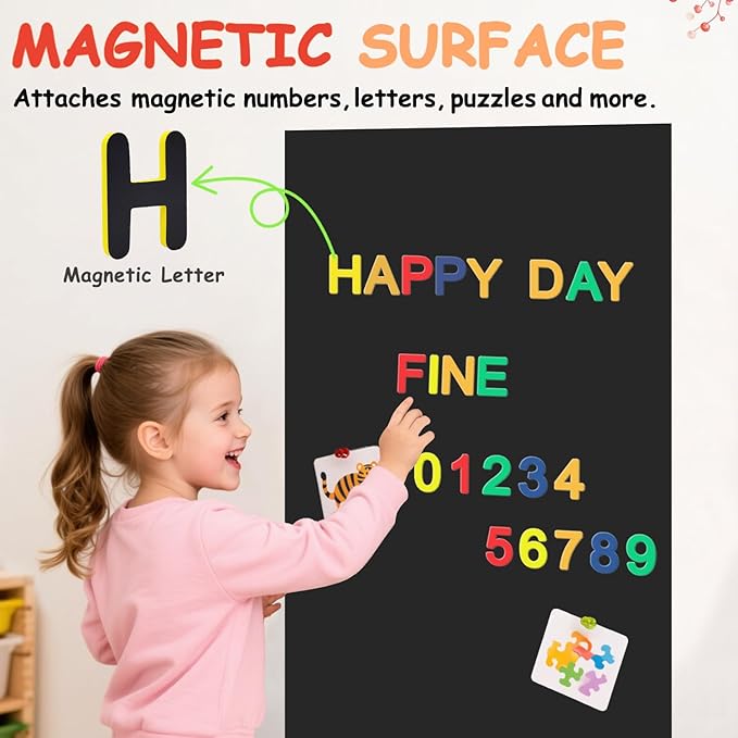 Magnetic Wall Decal 47.2x17.5 Inches Black Magnetic Wall Decal Chalkboard Magnet Wallpaper with Multiple Accessories for Home Playroom and Classroom
