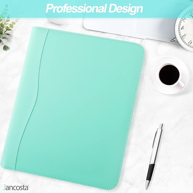 5 Pack Business Padfolio Portfolio Binder, Faux Leather Folio Folder, Resume Legal Document Organizer with Letter Size Writing Notepads (New Robin Egg Blue 5 Pack)