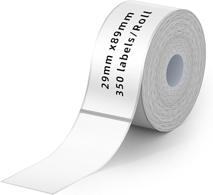 MakeID Labels for P1 Label Printer, 1.14'' x 3.5''(29x89mm) Thermal Sticker Label Tape Refill, Tear-Proof and Waterproof, 1 Roll of 350 Labels-White