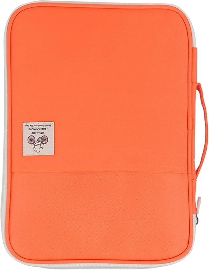 Leather File Folder A4 Document Bag File Folder A4 Portfolio Organizer Computer Notebook Zippered Case (Orange)
