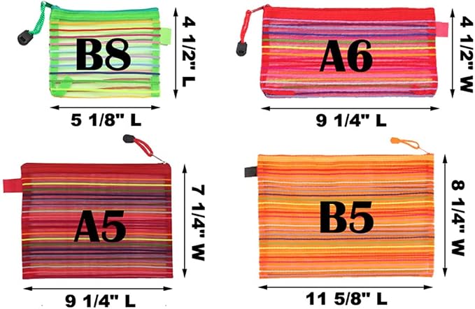 Muka 24PCS Rainbow Striped Zipper Pouch, Storage Bags for Organizer, Travel and Office-Red-B5