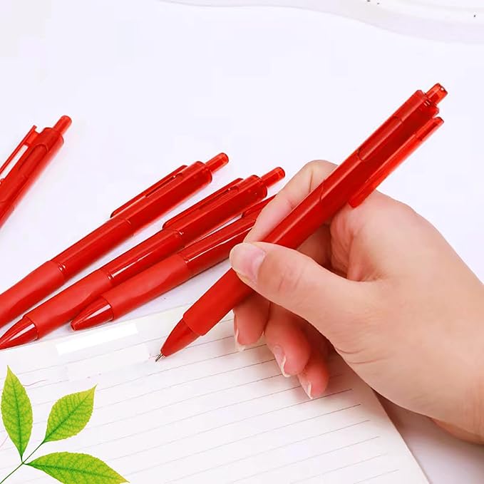 Gel pen, 0.5mm ink pen, click pen, quick-drying ink pen, 10 pieces (Red shell and red refill)