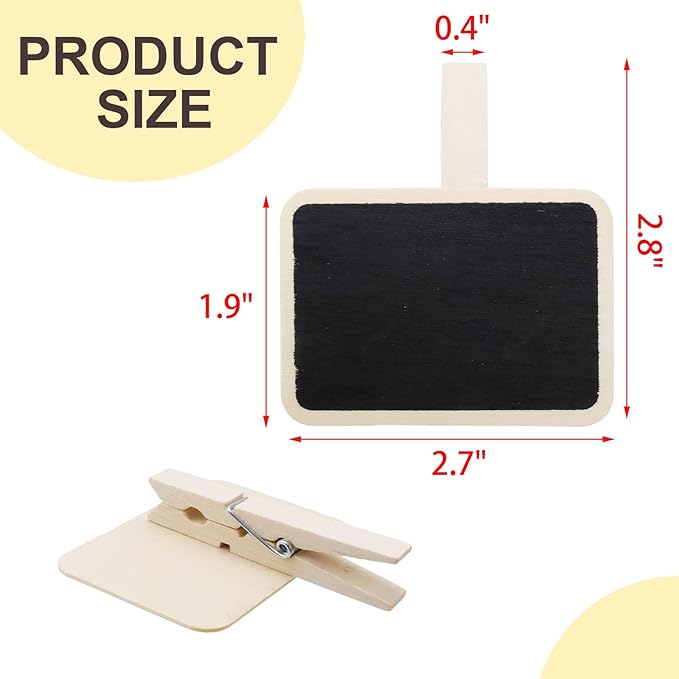 Wealrit 20 PCS Wooden Mini Chalkboard Blackboard with Clip Message Chalk Board Tag Signs Basket Labels for Memo,Note Taking(Rectangle)