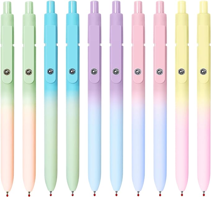 UIXJODO Gel Pens, 10 Pcs Black Ink Pens for Women, 0.7mm Medium Point Smooth Writing Pens with Silicone Grip, High-End Series Metal Clip Retractable Pens for Journaling Note Taking (10 Pcs Pastel)