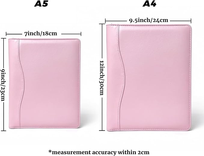PU Leather Portfolio Folder with 30 Pages Paper Padfolio Business Organizer Document Planner Binder Storage Pocket for Legal Pad Holder Paperwork Phone Men Women (A5, Pink)