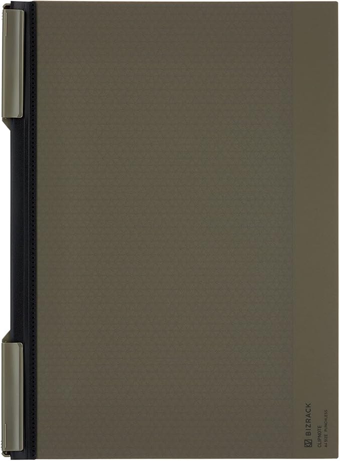 KOKUYO Bizrack Clipnote Punchless, Clip Folder, Holds up to 25 Sheets, A4-S, Olive Green (NO-BRCN202DG)