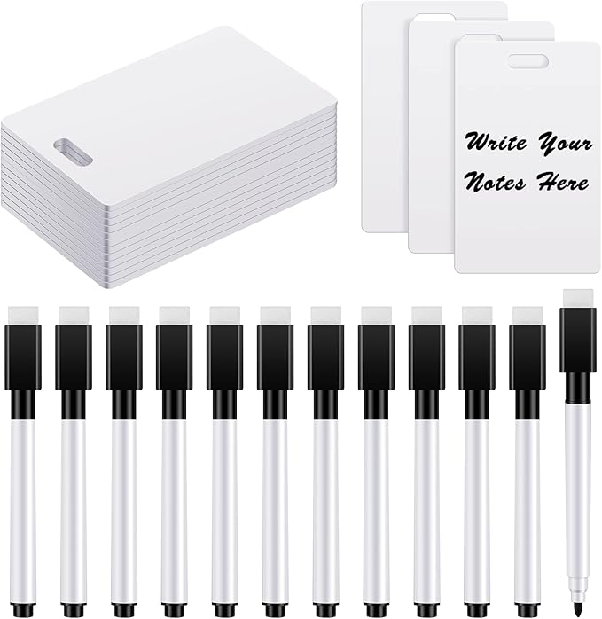Laumoi 24 Packs Pocket Sized Erasable Notepad Badge Accessory 12 Mini Whiteboard Clipboard Hangs with Badge Mini Whiteboard Small Dry Erase Board with 12 Pieces Dry Erase Marker for Office(Black)