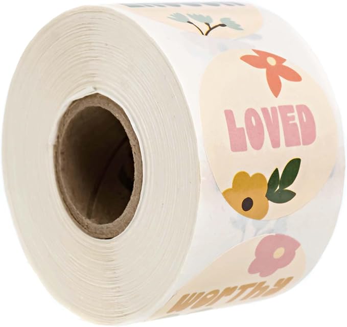 Retro Floral Encouraging Stickers / 500 Worthy Valued Loved Stickers / 1.5" Round Motivational Labels / 4 Alternating Uplifting Flower Designs