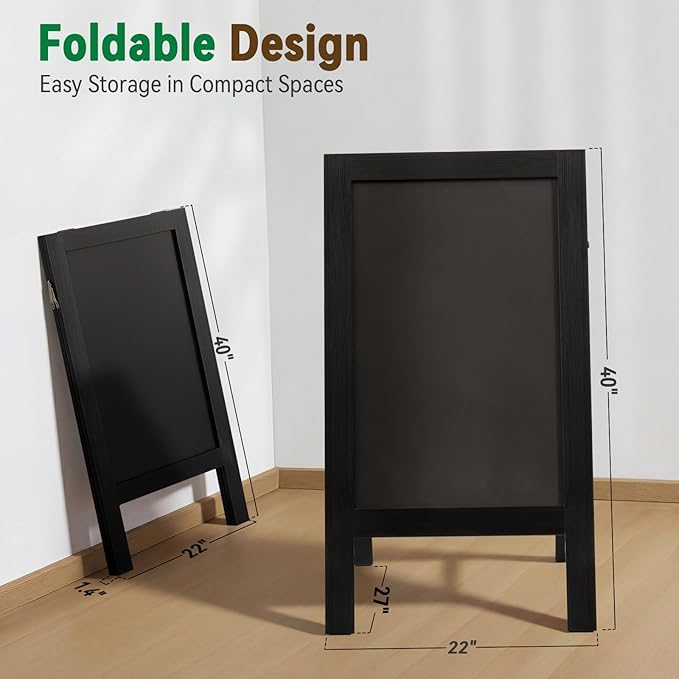 TEAKMAMA Chalkboard Signs 40x20 Standing A Frame Chalk Board Easel Sign Sandwich Board Signs Outdoor, Double Sided Blackboard for Business, Cafe, Weddings, Black