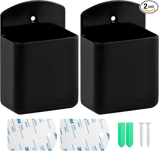 2 Pack Remote Control Holder Wall Mount, Self Adhesive TV Controller Holder, Remote Holder with Screws, Wall Pen Holder Storage Accessories for Home Office School (Black)