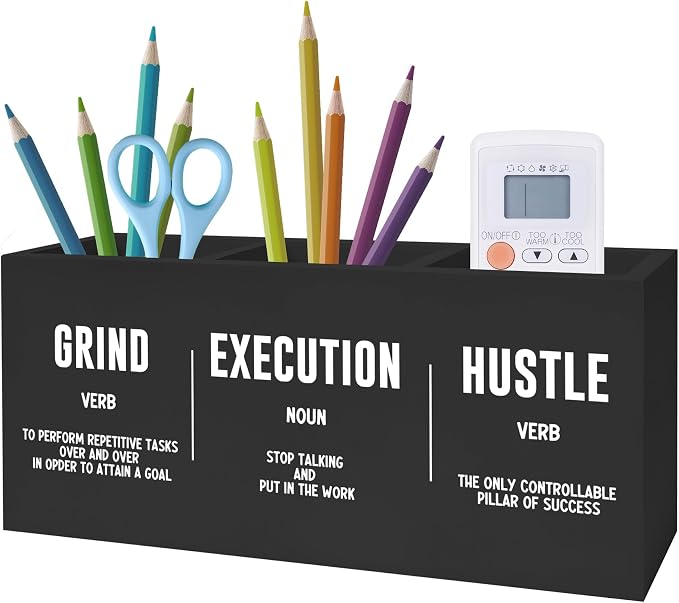 Inspirational Office Pen Pencil Holder, Inspirational Gifts for Coworkers Colleague, Grind Execution Hustle Positive Quotes Organizer for Home Office Desk Accessories
