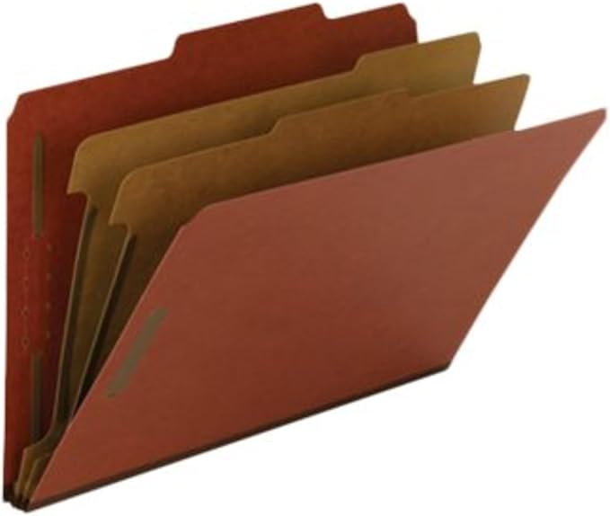 Smead, Value Filing, 100% Recycled Pressboard Classification File Folder, 2 Dividers, 2" Expansion, Legal Size, Red, 10 per Box