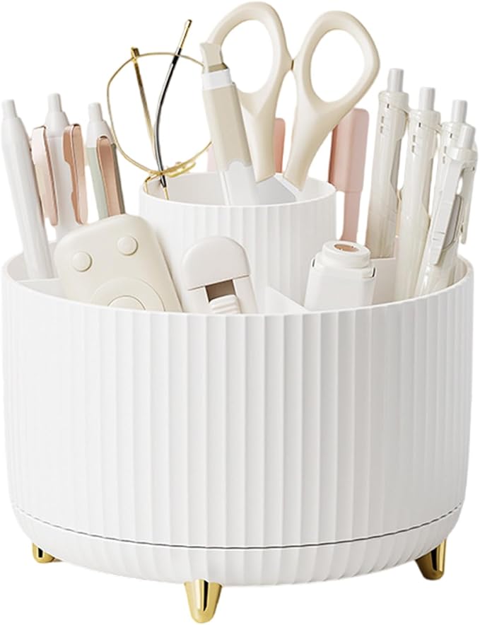 Rotating Desk Stationary Organiser 6 Segments 3 Colors Rotating Pen Holder, Art Supply Organiser for Kitchen