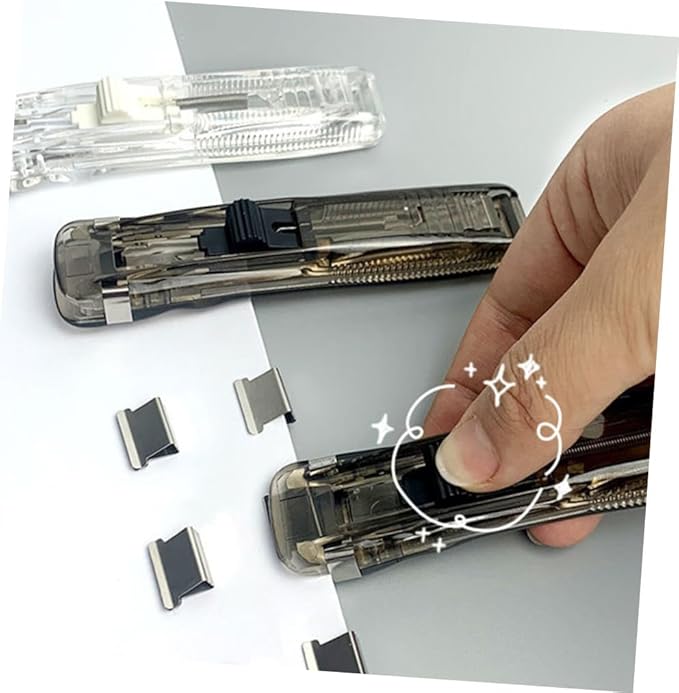 INOOMP Creative Non-Marking Desktop Stapler and Portable Document Binding Tool 200pcs Refill Clips, Office Paper Clamp for Study and File Organization