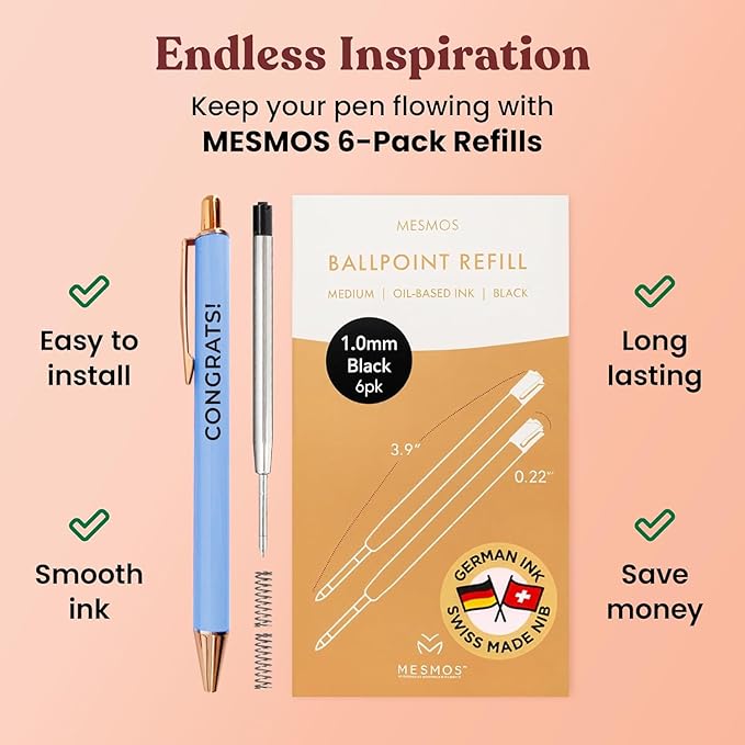 MESMOS 3pcs High End Luxury Congratulations Gifts for Women, Job Promotion Gifts for Women, Thank You Gift for Teacher, Employees, Coworkers, Mentors & Managers German-Ink & 1mm Swiss-Tip Luxury Pen.
