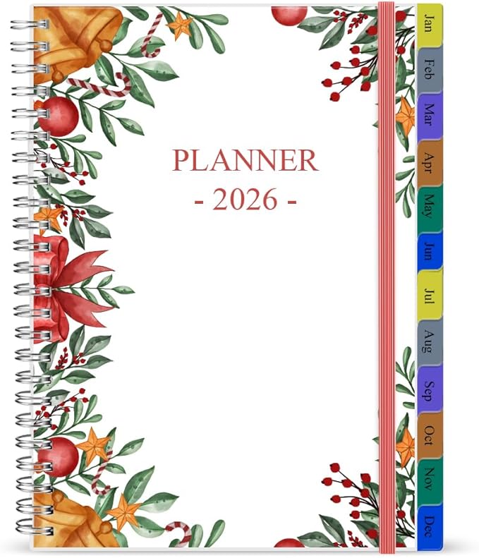 2026 Planner - Weekly & Monthly Planner Runs Jan 2026 to Dec 2026, 6.25" x 8.25", 12 Monthly Tabs, 14 Notes Pages, Inner Pocket, Flexible Cover with Twin-Wire Binding, Planners 2026 (Red, 6.25" x 8.25")